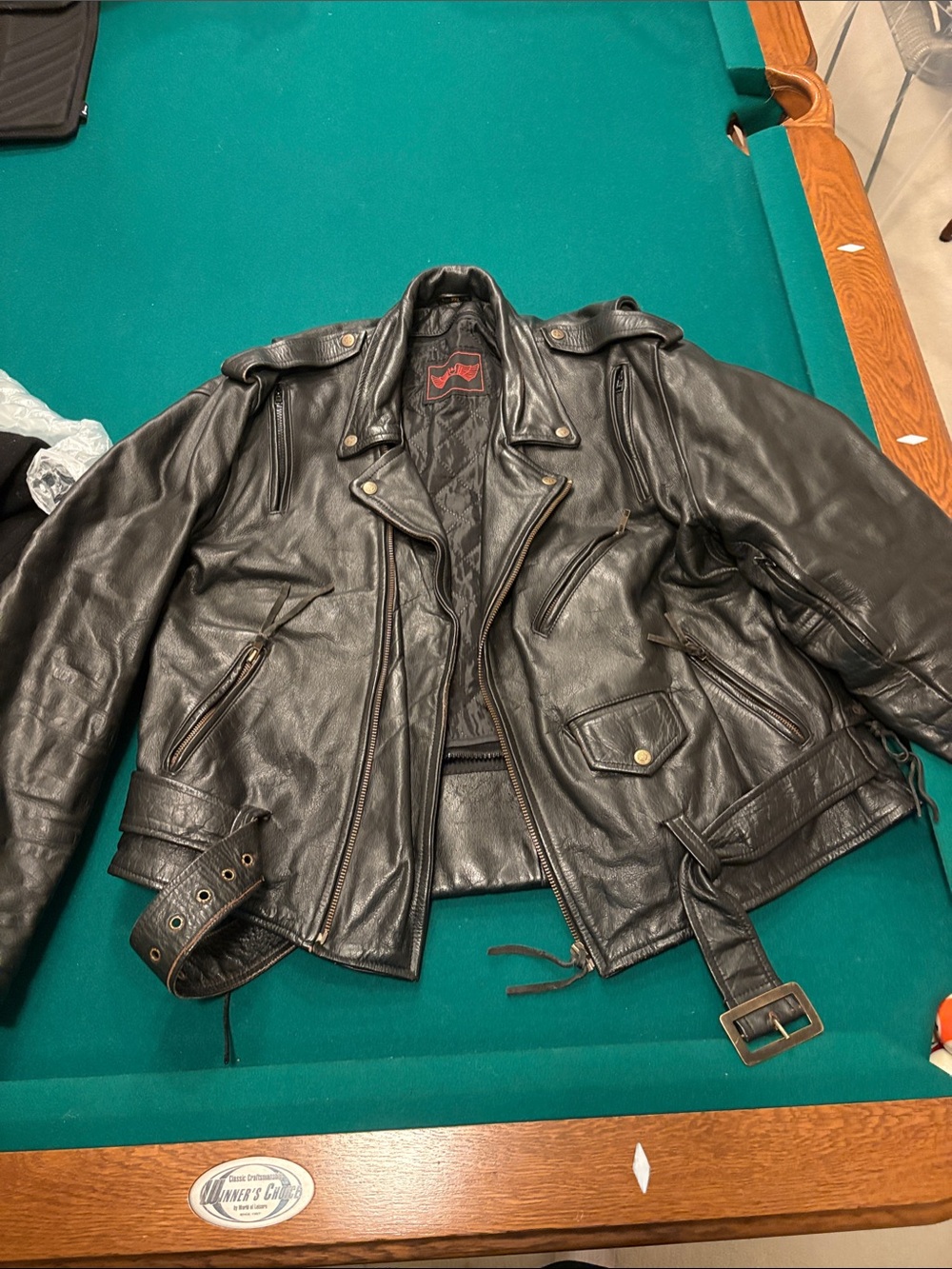 Men's Black Leather Motorcycle Jacket with Belted Waist